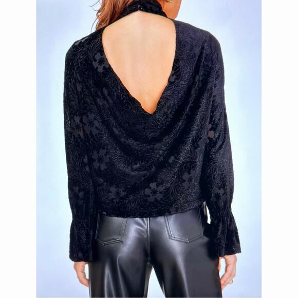 1. State High Neck Open Back Long Sleeve Blouse Rich Black M - Picture 6 of 16